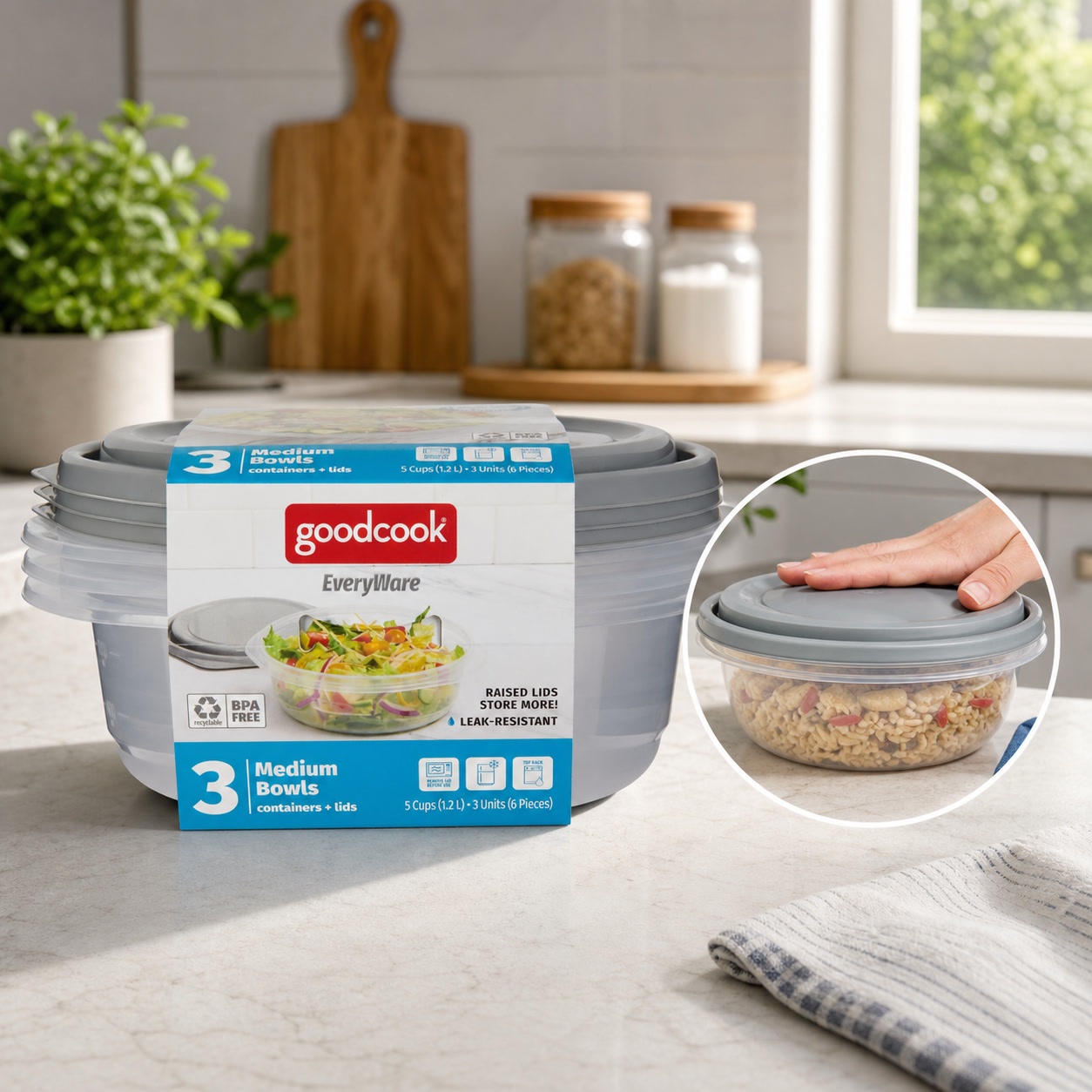 Food Storage In Pantry - 6 recipientes redondos de 5 tazas