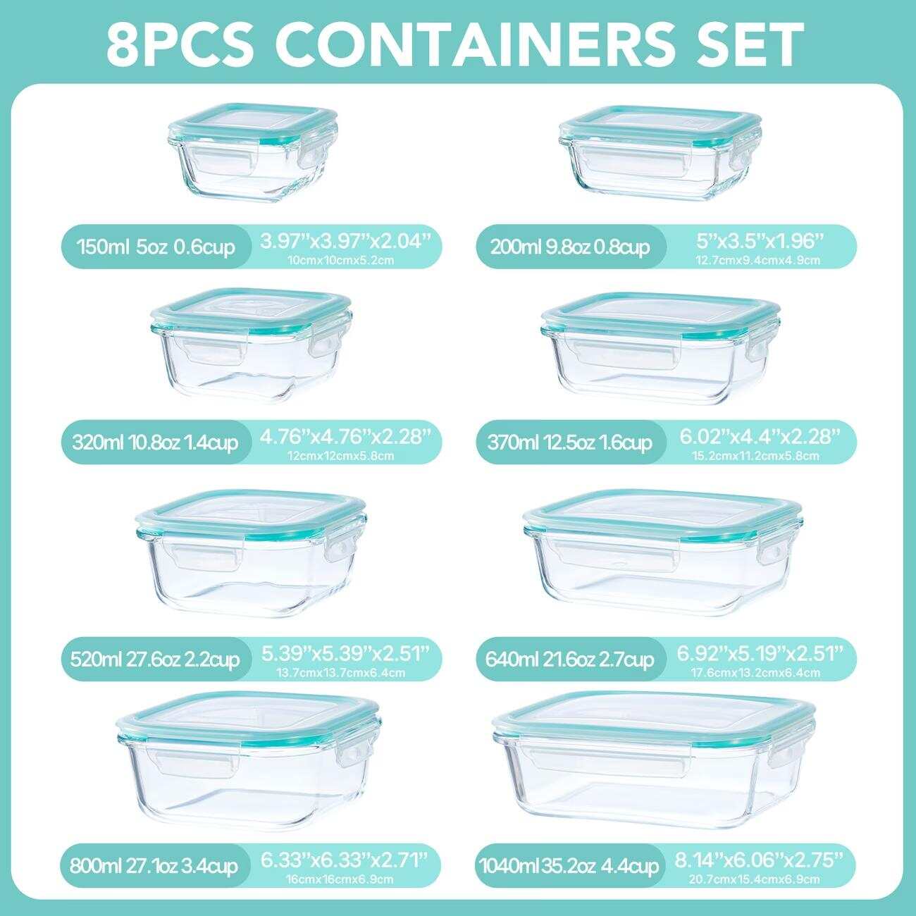16 recipientes de vidrio sella - Food Storage With Glass Lids reseña y precio