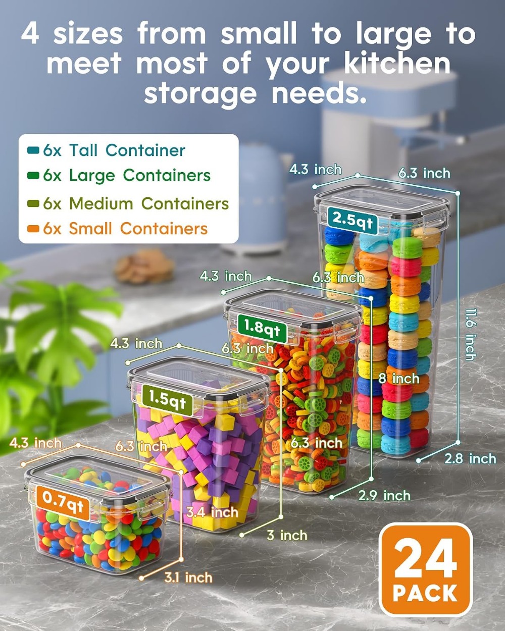 24 Recipientes Herméticos para - Food Storage In The Kitchen reseña y precio